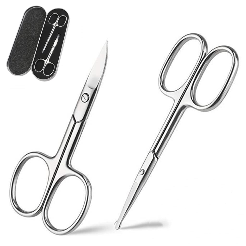 MAYCREATE Nose Scissors Beard Mustache Eyebrow Trimmer Stainless Steel Set with Storage Box (Silver) MAYCREATE Nose Scissors Beard Mustache Eyebrow Trimmer Stainless Steel Set with Storage Box (Silver)